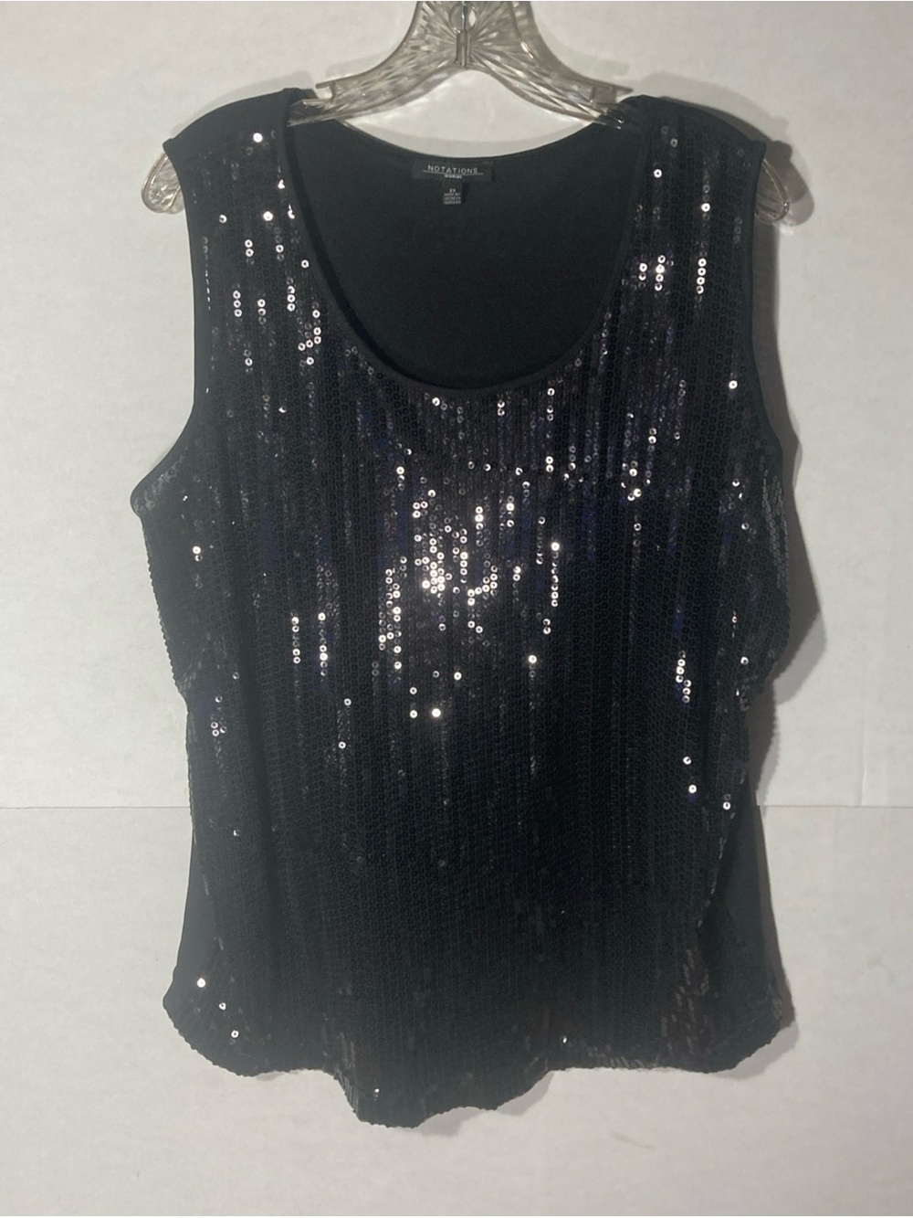 NOTATIONS black sequins scoop neck sleeveless top 2X